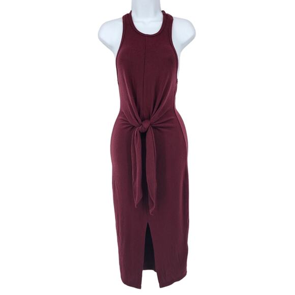 NBD Revolve Waist Tie Knit Racerback Tank Bodycon Dress Burgundy Maroon Size XS - Picture 2 of 6